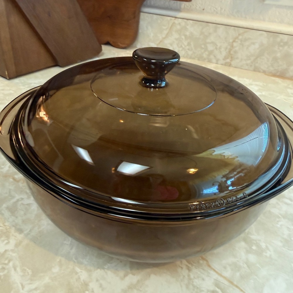 Vintage Pyrex Visions Amber Glass Casserole Dish with Lid 023 1.5L USA Made
